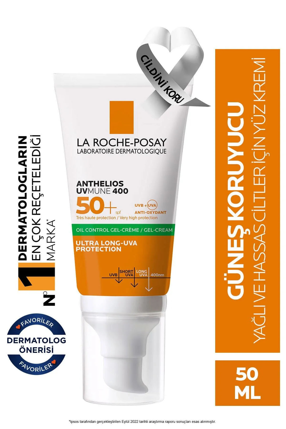 La Roche Posay Anthelios Oil Control Gel Cream Yağlı/ Karma Cilt Tipleri için Güneş Koruyucu Yüz Kremi SPF50+ 50 ml