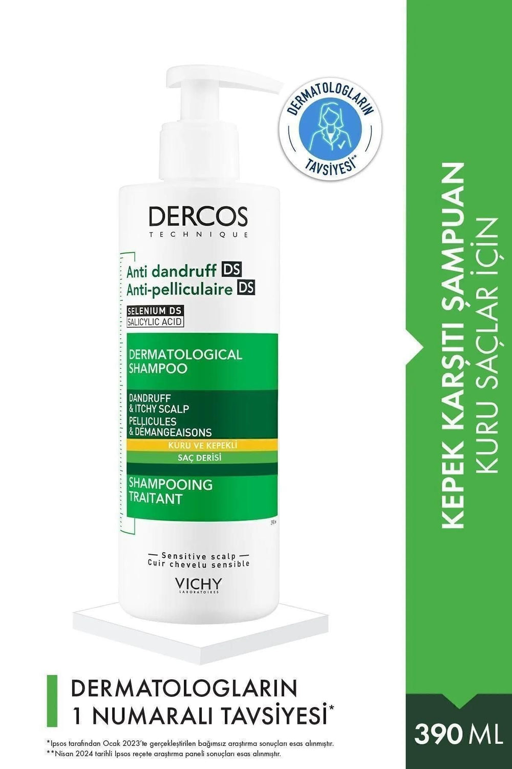 Vichy Dercos Anti Dandruff Kuru Saçlar İçin Geliştirilmiş Kepeklenmeye Karşı Etkili Bakım Şampuanı 390 ml