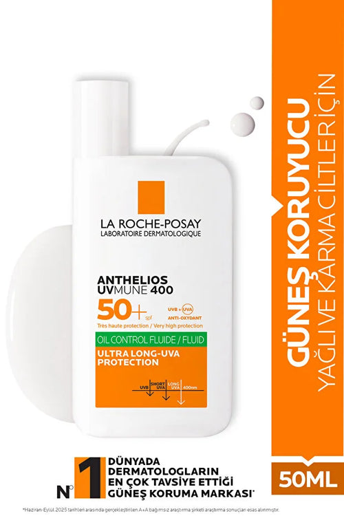 La Roche Posay Anthelios Oil Control Fluid Yağlı/Akneye Eğilimli Ciltler için Yüksek Koruma SPF50+ Güneş Kremi 50ml