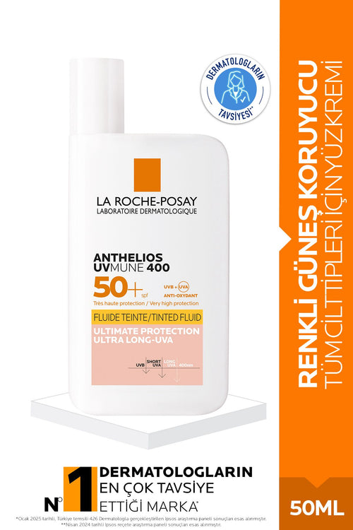 La Roche Posay Anthelios UVMUNE Invisible Fluid Renkli SPF50+ Tüm Cilt Tipleri İçin Akışkan Yüz Güneş Koruyucu 50ml
