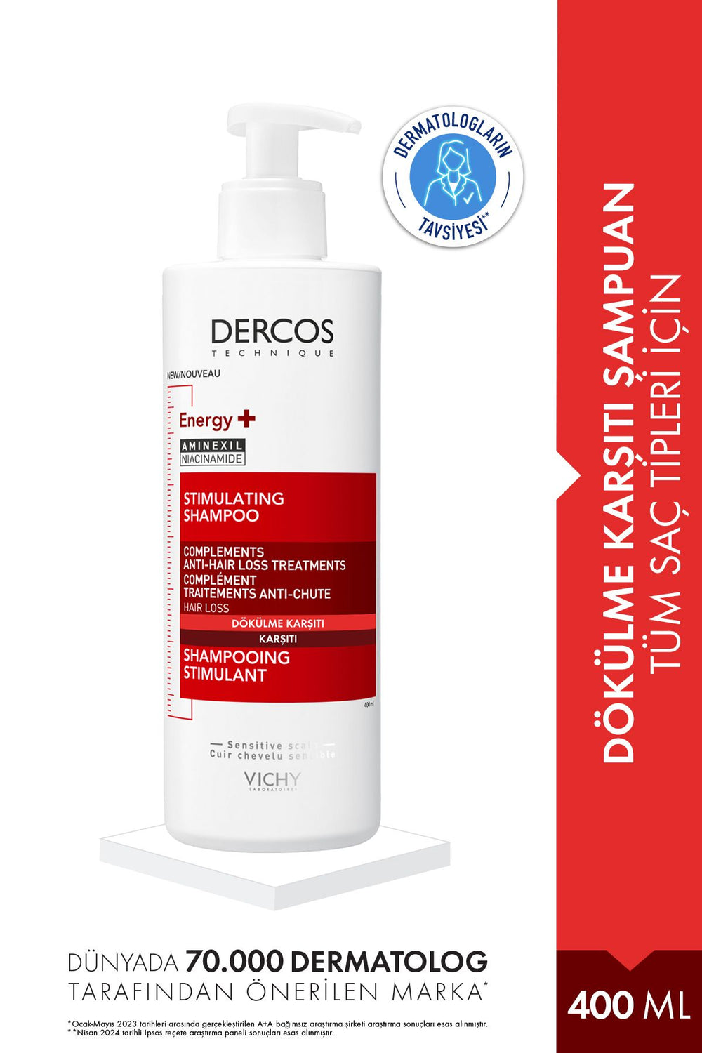 Vichy Dercos Energisant ENERGY+ Niasinamid İçeren Koparak Saç Dökülmesine Karşı Etkili Şampuan 400 ml