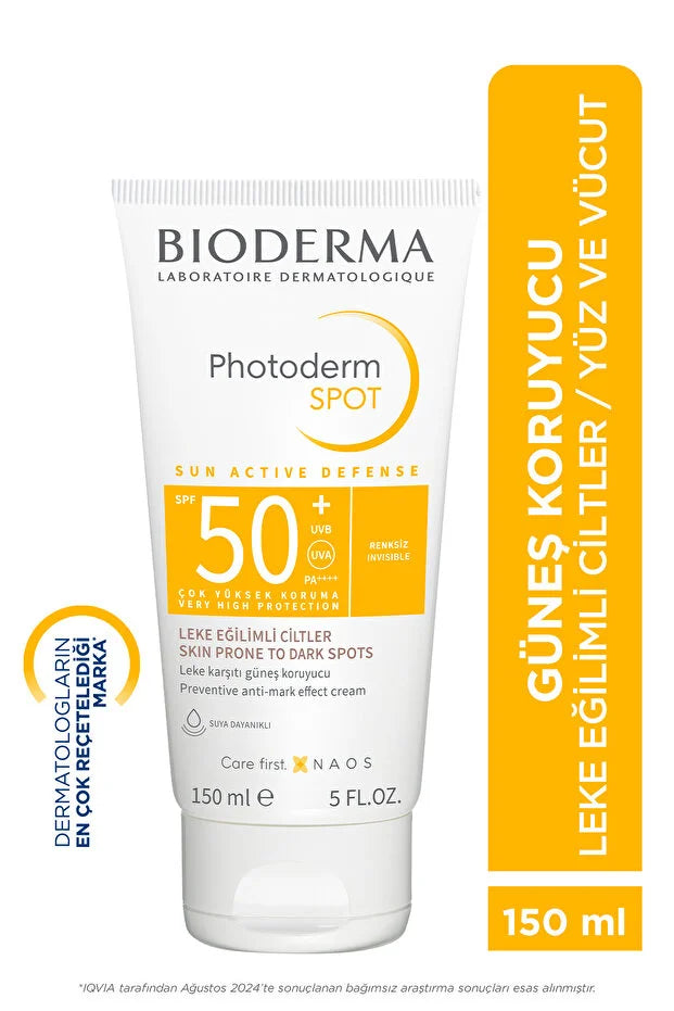 Bioderma Photoderm Spot SPF 50+ Leke Karşıtı Tüm Ciltler için Yüz & Vücut Güneş Kremi 150 ML