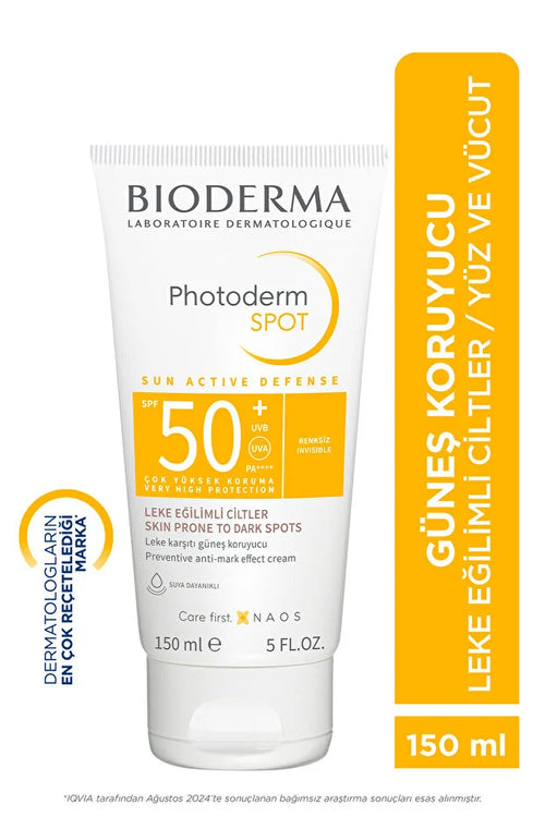 Bioderma Photoderm Spot SPF 50+ Leke Karşıtı Tüm Ciltler için Yüz & Vücut Güneş Kremi 150 ML