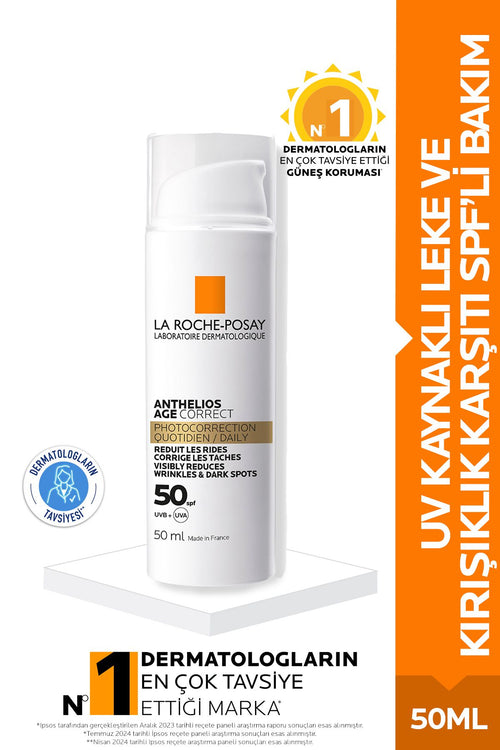 La Roche Posay Anthelios Age Correct SPF50+ UV Kaynaklı Leke ve Kırışıklık Karşıtı Güneş Koruyucu Yüz Kremi 50 ml